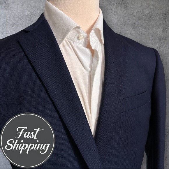 $429 INDOCHINO Mens 42R Wool Navy Blazer 2 Button Sport Coat 1-Vent Jacket Suits - Picture 1 of 11